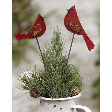 2 Set Family & Peace Cardinal Wooden Plant Stakes - The Fox Decor